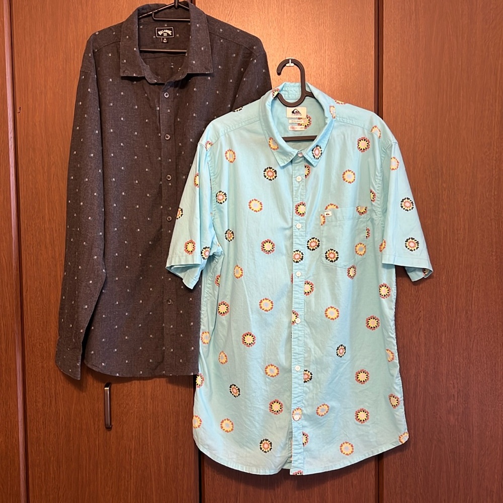 Quicksilver and Billabong long sleeve/shortsleeved button up. Size men’s large